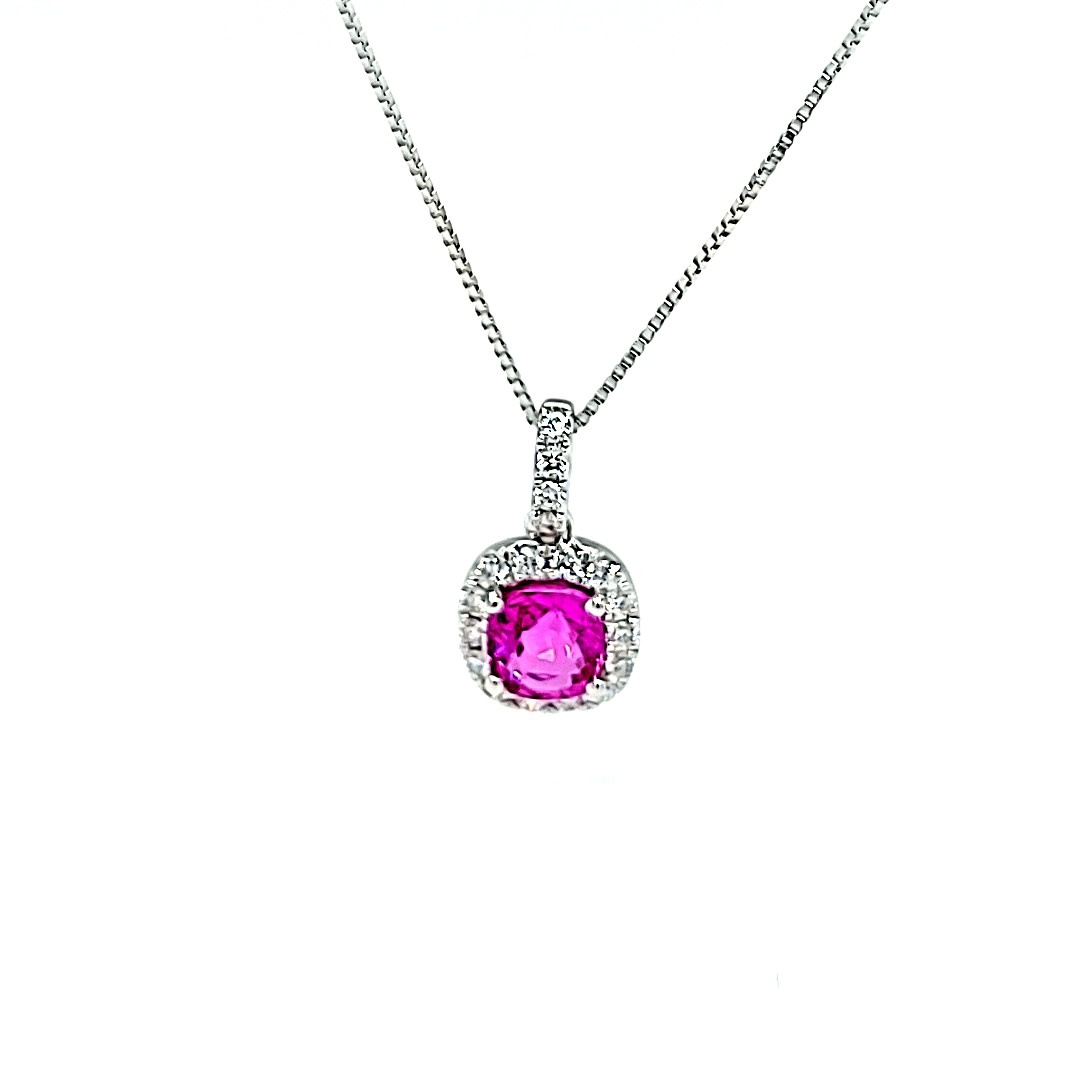 14KW Pink Tourmaline Halo Pendant