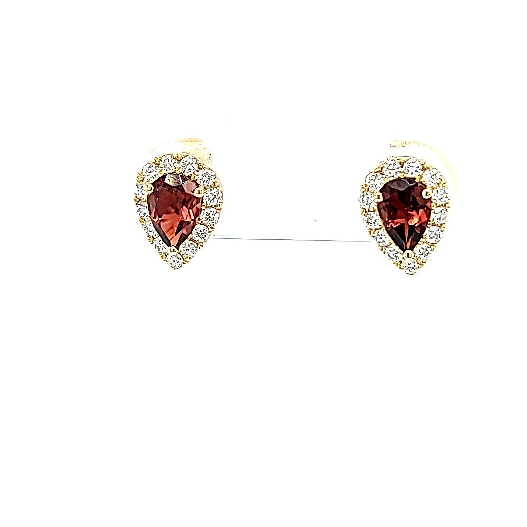 14KY Pear Shaped Pink Tourmaline Halo Earrings