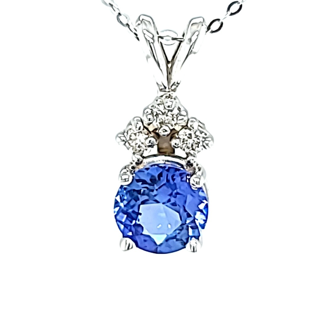 14KW Ceylon Sapphire Pendant With Diamond Accents