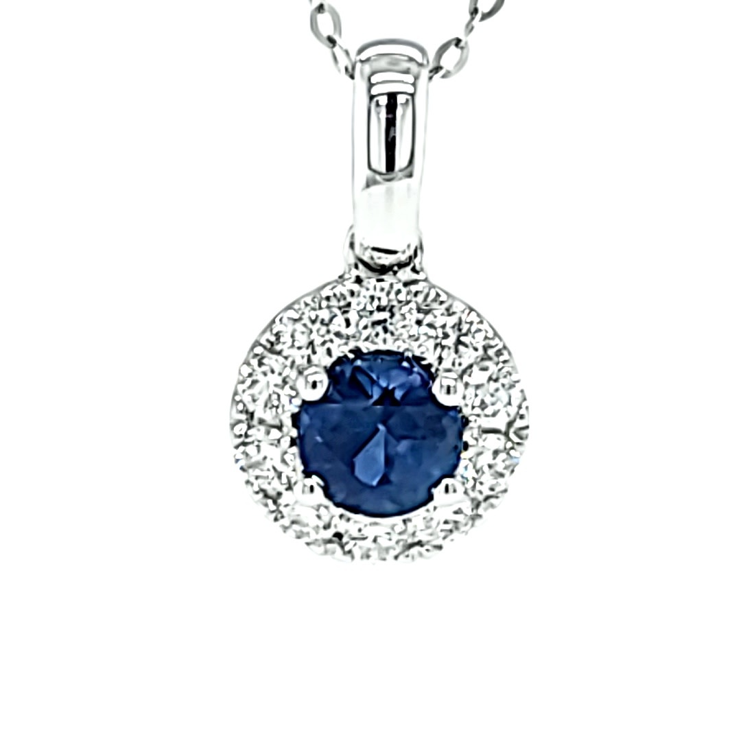 14KW Sapphire Halo Pendant