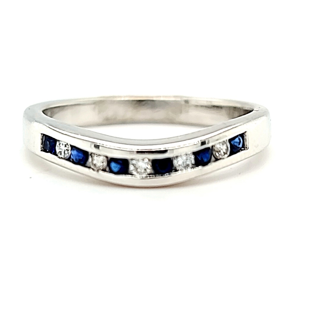 14KW Sapphire and Diamond Curve Band