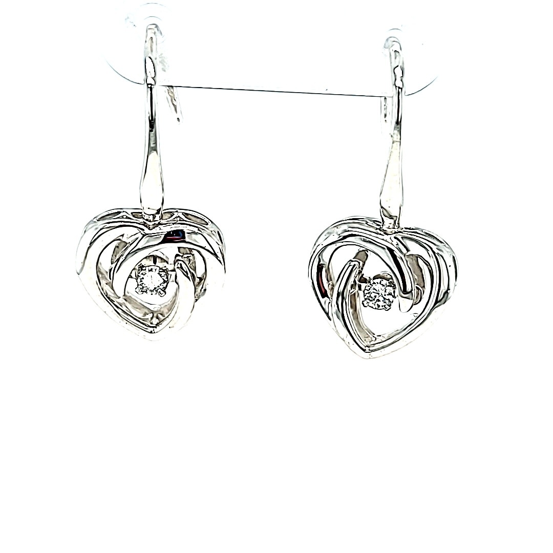 .925 Whimsical Heart Shimmering Diamond Dangle Earrings