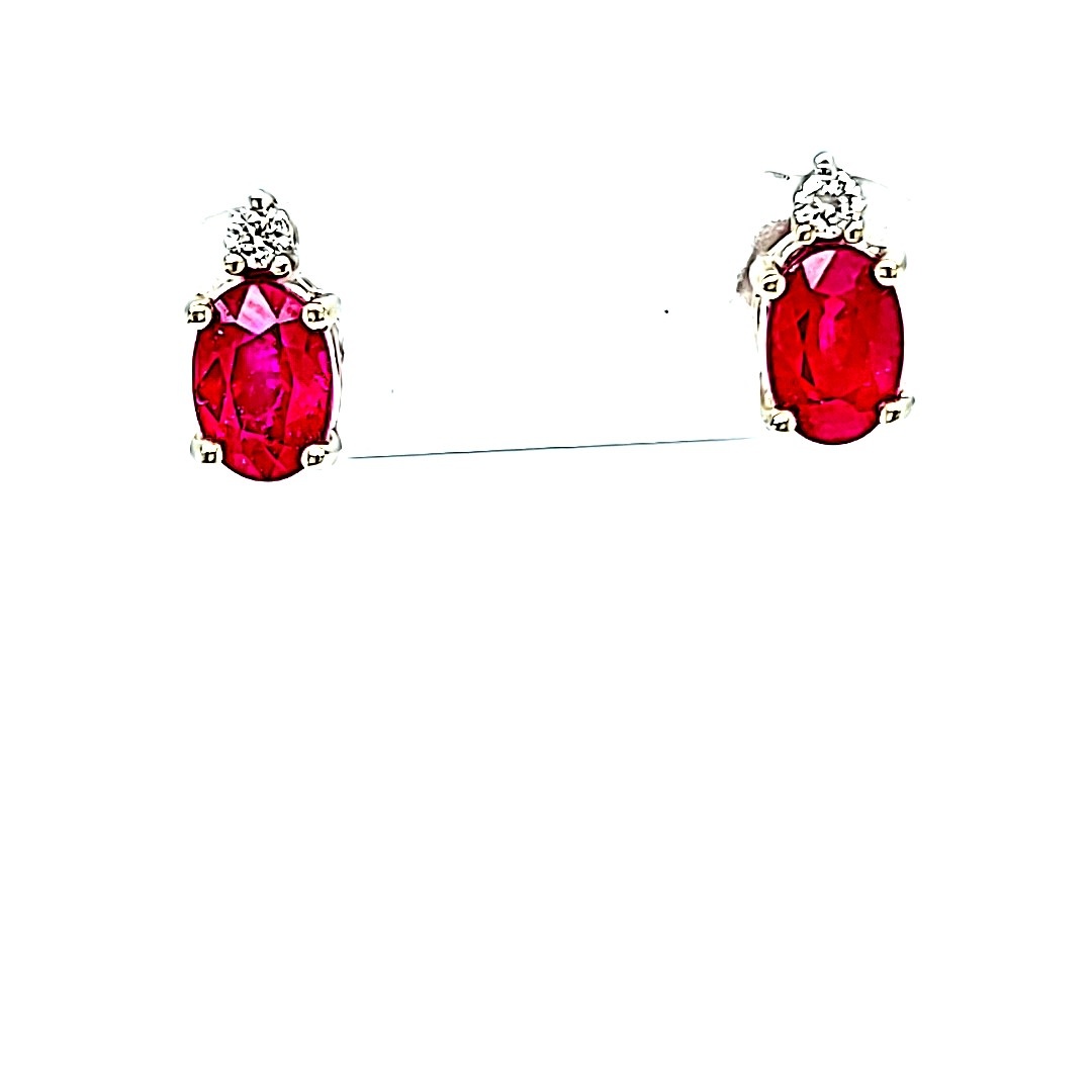 14KY 1.15cttw Oval Ruby Studs With Diamond Accents