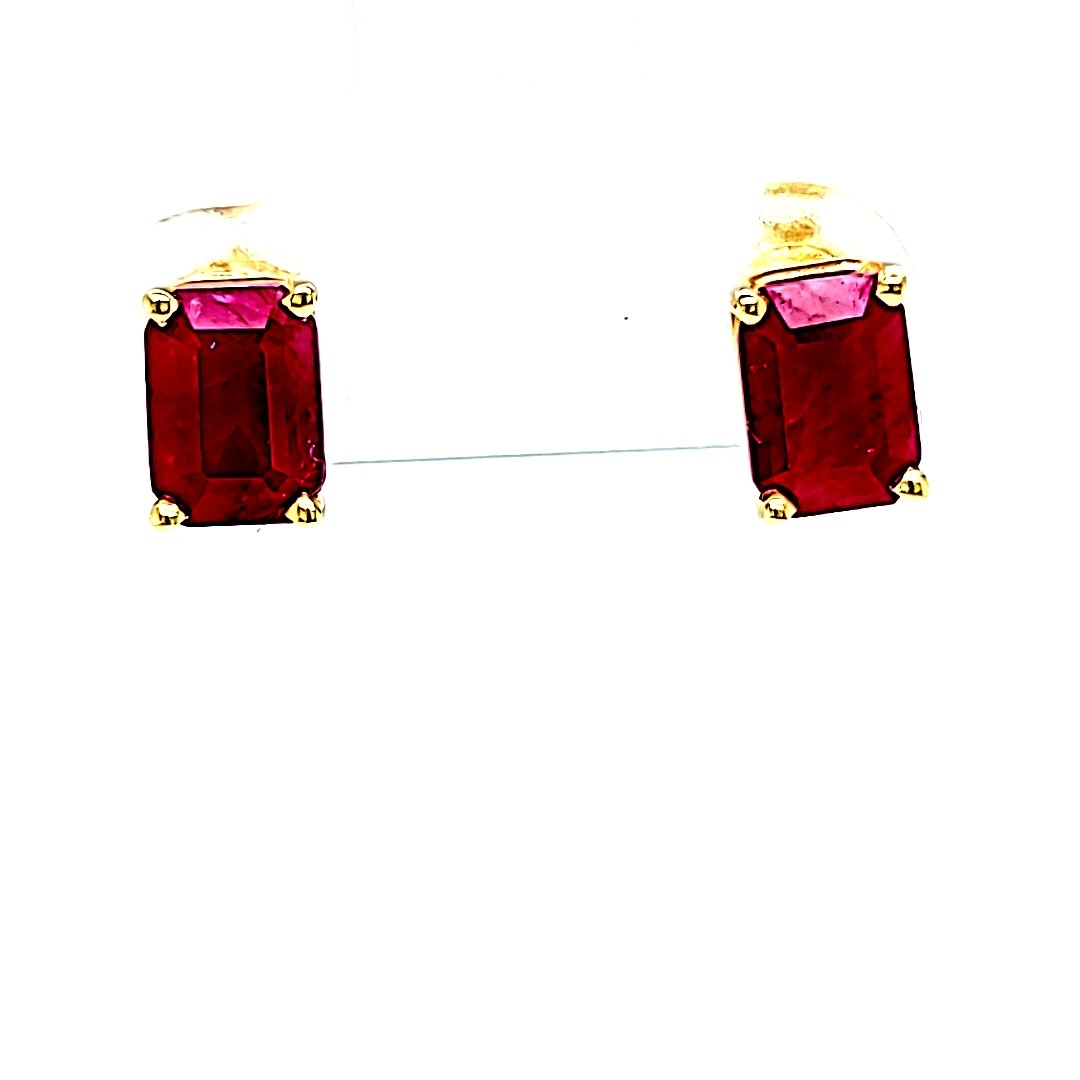 14KY Emerald Cut Ruby Stud Earrings