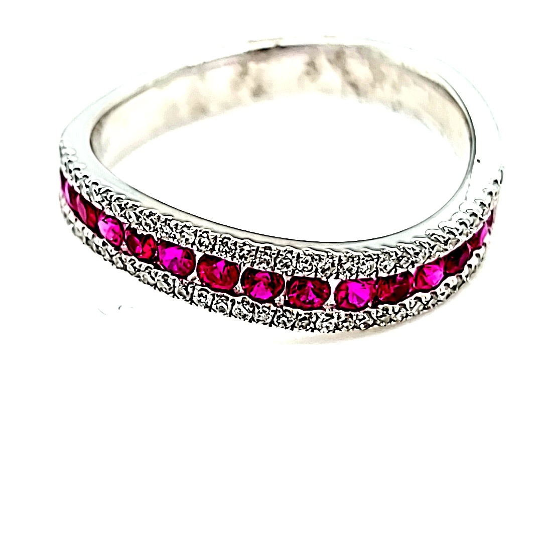 14KW Curved Fashion Ruby and Diamond Ring