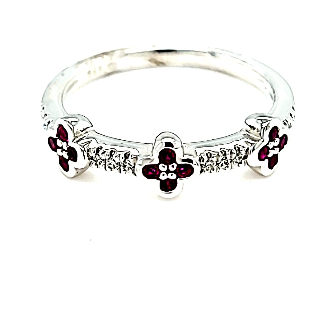 14KW Diamond and Ruby Clover Stackable Fashion Ring