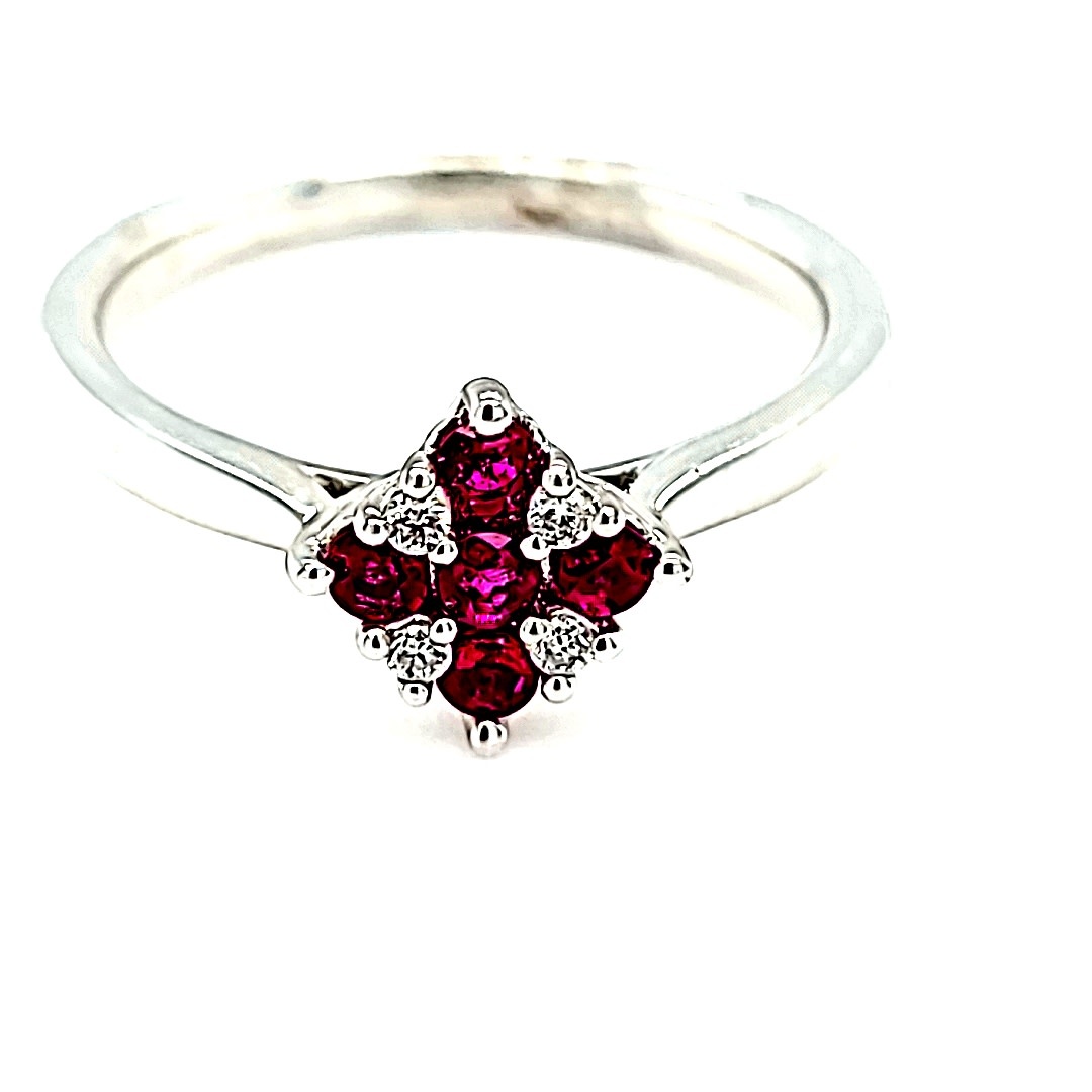 14KW Ruby and Diamond Cluster Fashion Ring