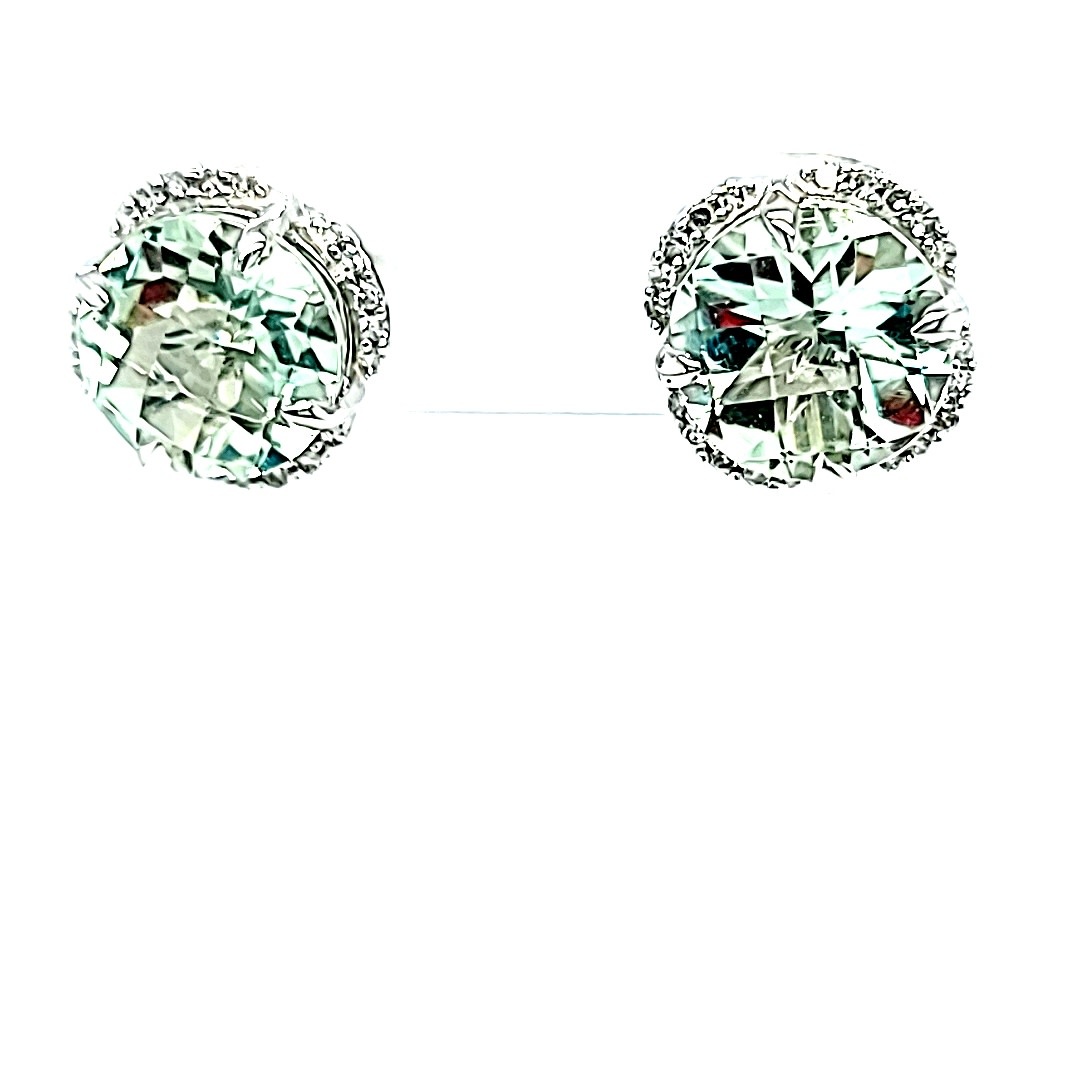 14KW Green Amethyst Earrings With Diamond Accents