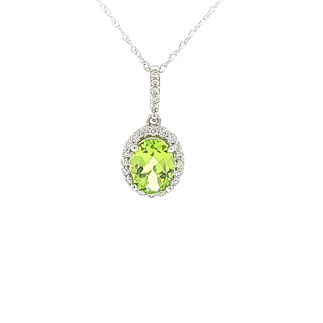 14KW Peridot Pendant With a Diamond Halo