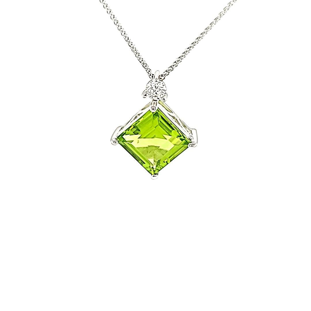 14KW Princess Cut Peridot and Diamond Pendant 14KW Princess Cut Peridot and Diamond Pendant