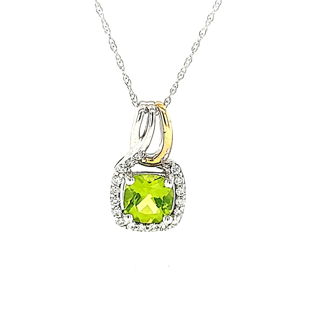 14KTT Peridot Halo Pendant