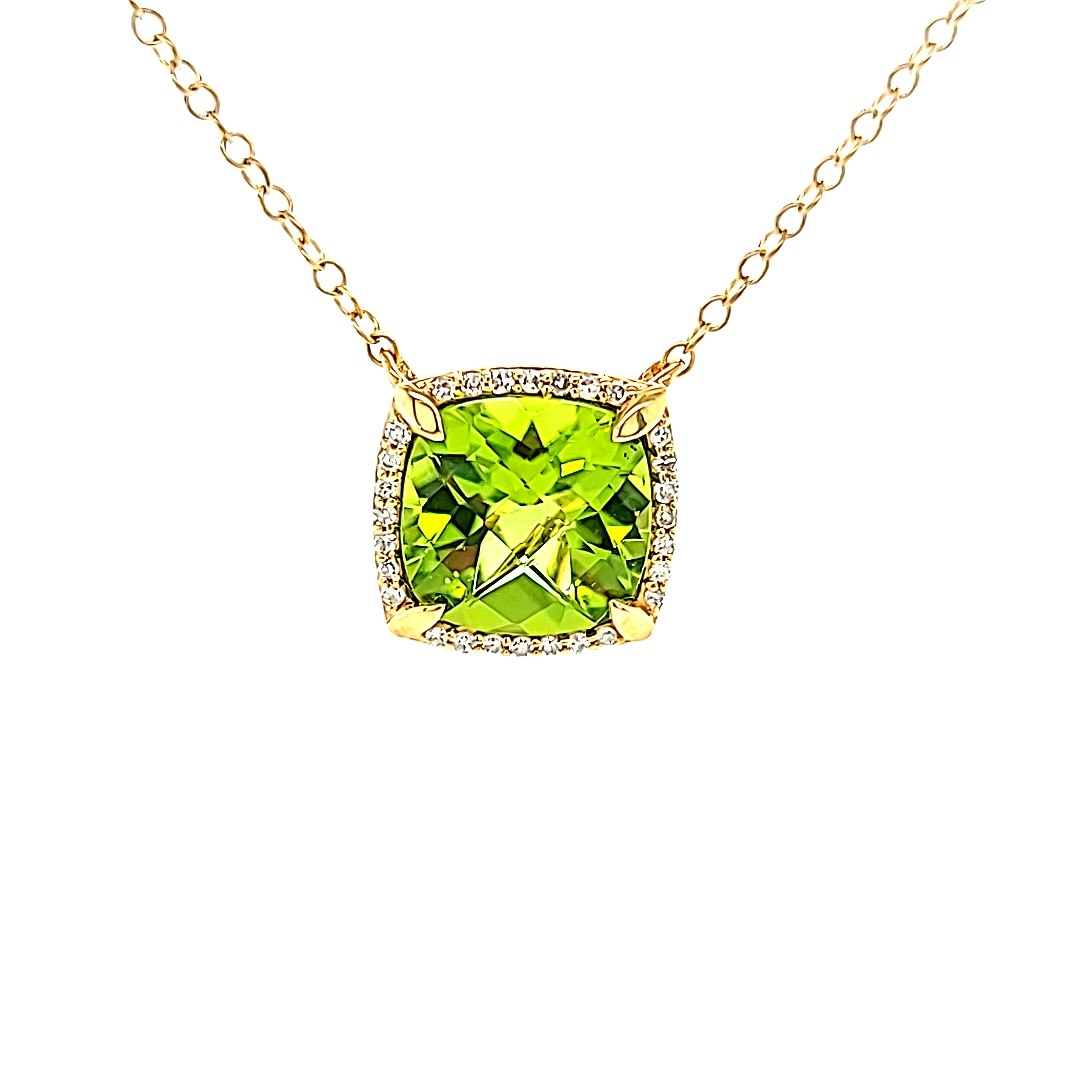 14KY Peridot and Diamond Halo Pendant 14KY Peridot and Diamond Halo Pendant