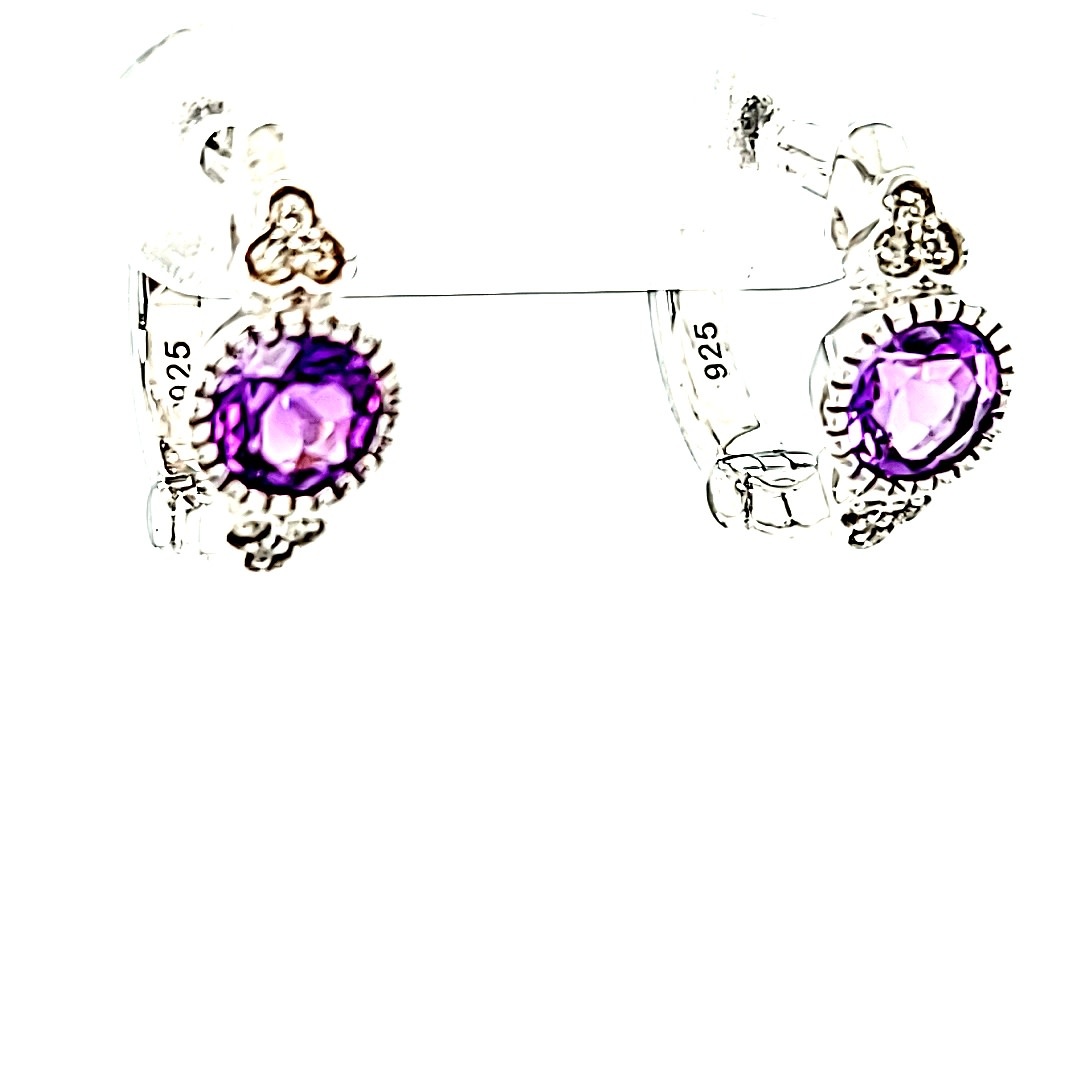 .925 Small Amethyst Hoop Earrings