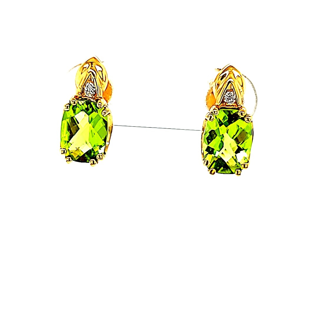 14KY Peridot Stud Earrings With Diamond Accents