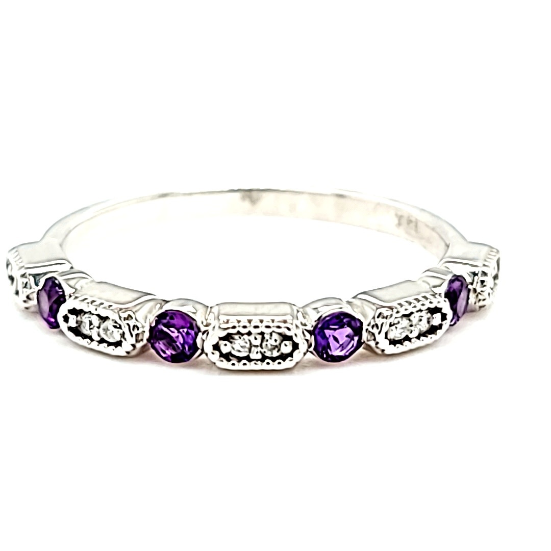 14KW Amethyst and Diamond Stackable Ring 14KW Amethyst and Diamond Stackable Ring