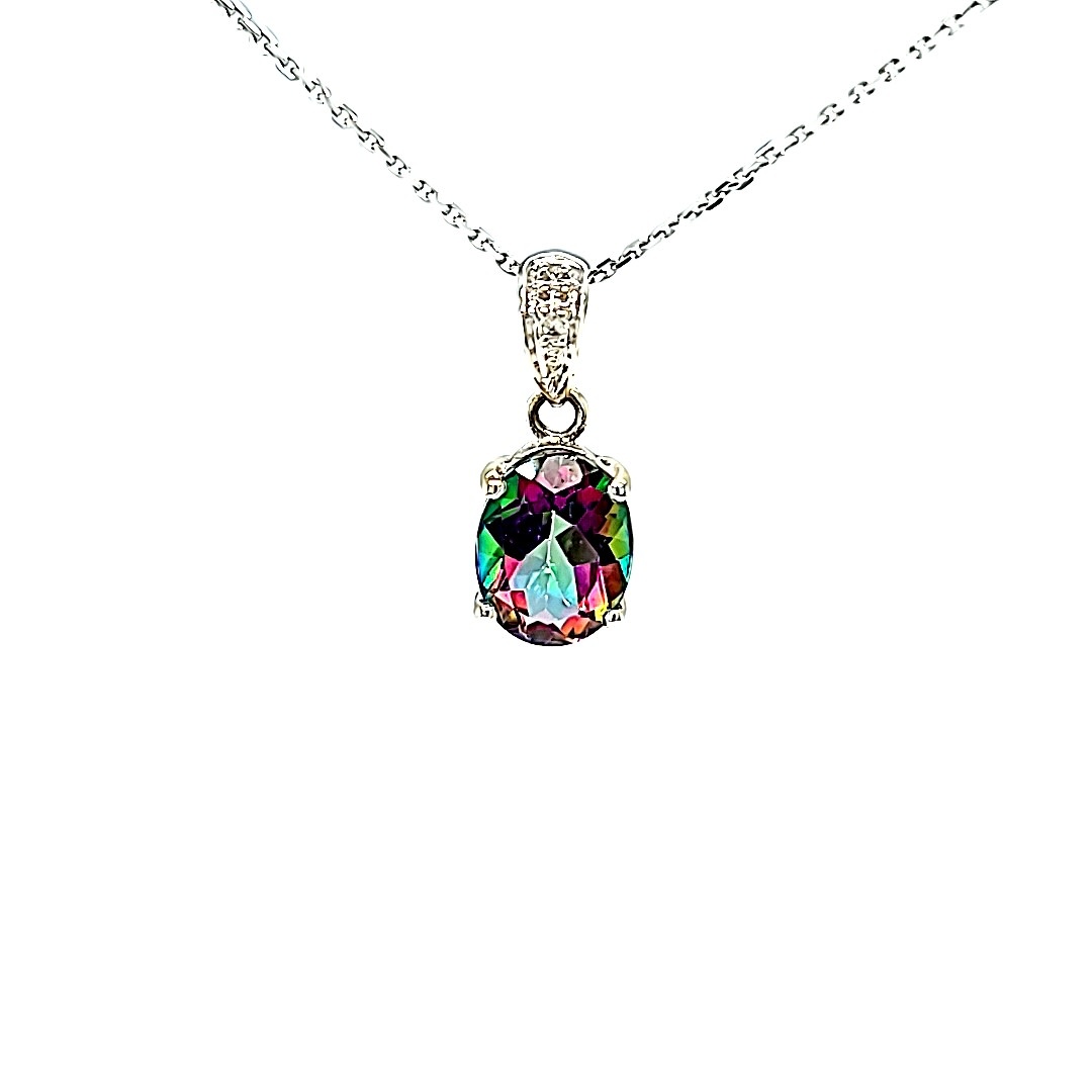 14KW Oval Mystic Topaz Pendant