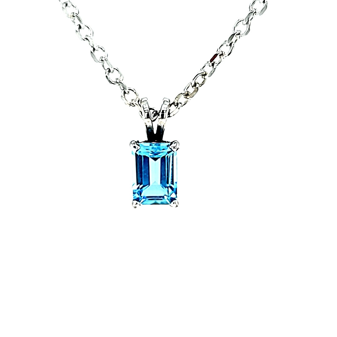 .925 Emerald Cut B. Topaz Pendant