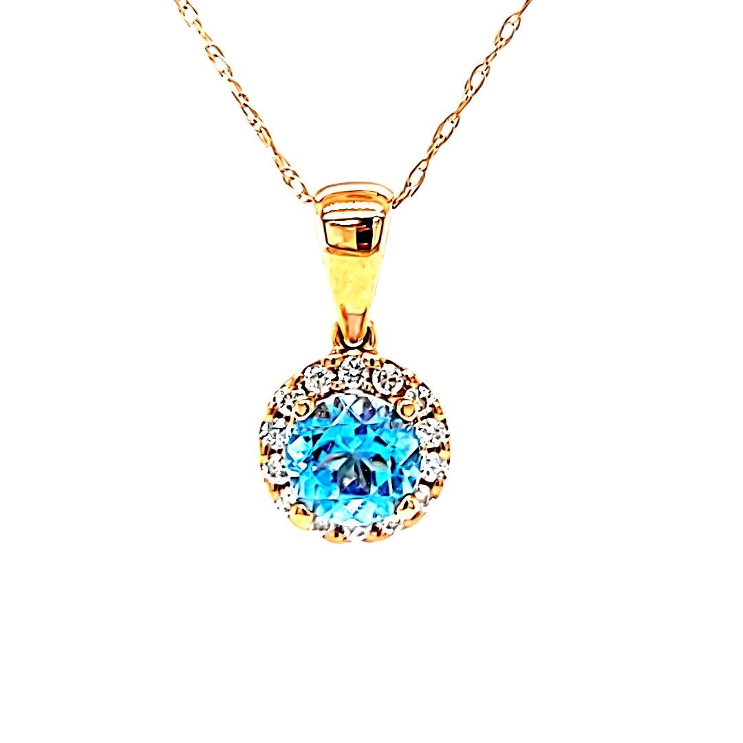 14KR Blue Topaz Halo Pendant