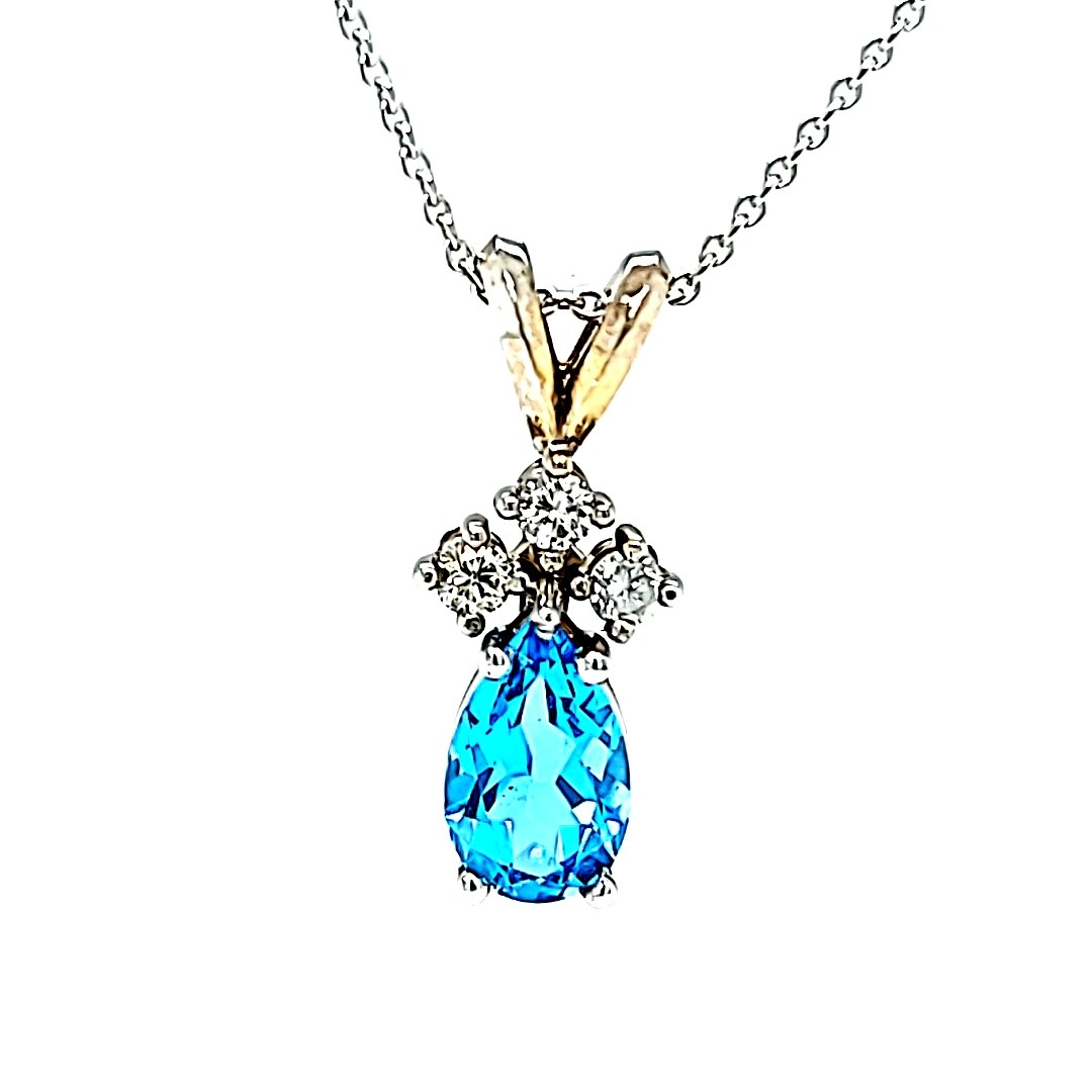 14KW Blue Topaz and Diamond Accent Pendant