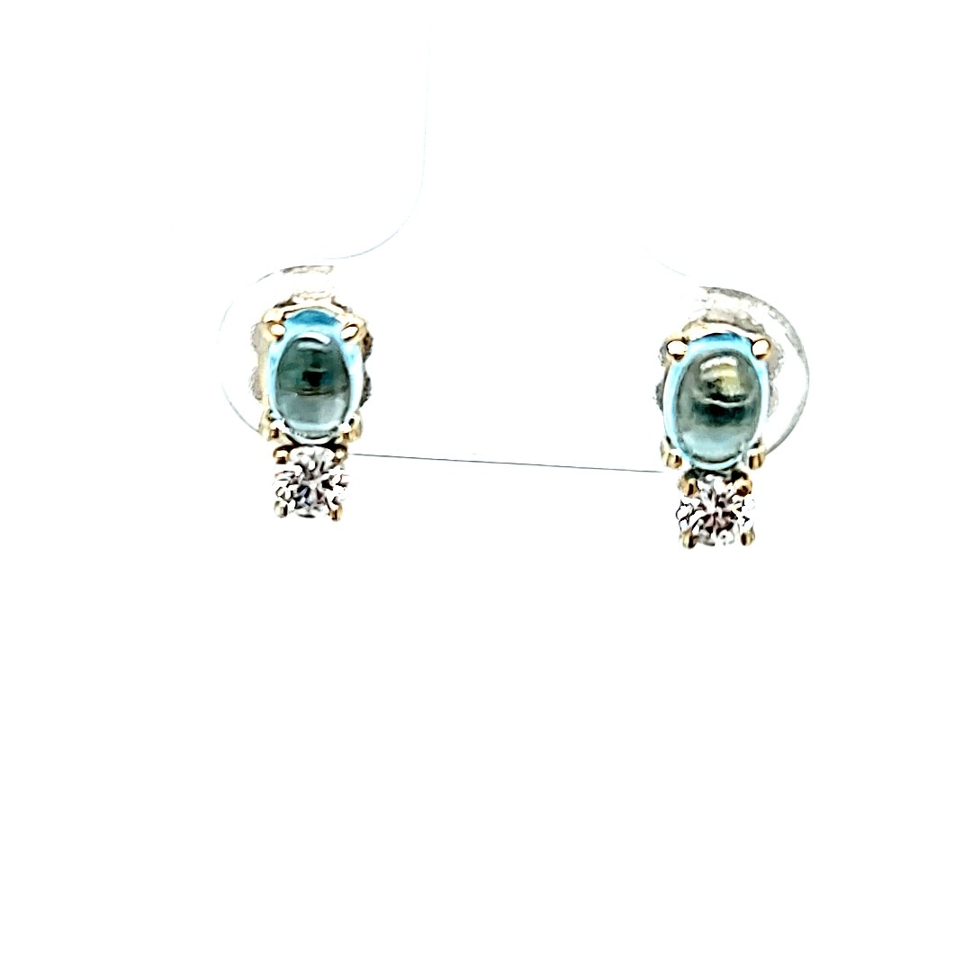 14KW Cabochon Blue Topaz Stud Earrings