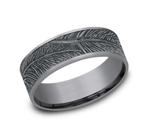 7.5mm Tantalum white gold feather wedding band