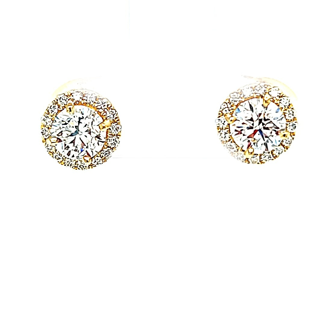 14KY Halo 1.09CTTW LG Diamond Stud Earrings