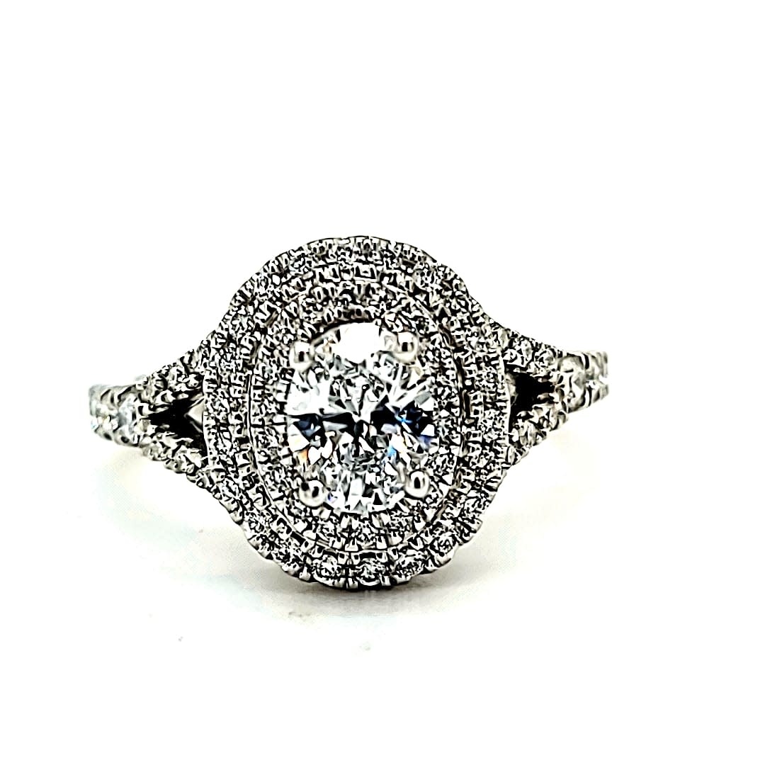 14KW Double Halo Engagement Ring Center .70CT F VS2 Lab Grown