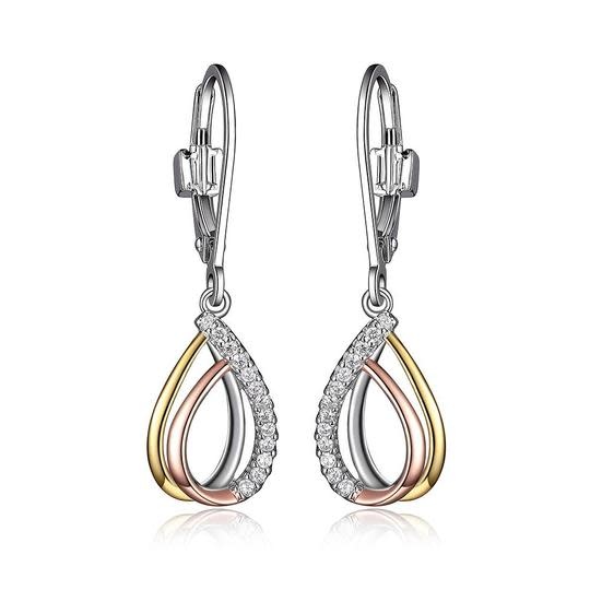 Elle .925 Leaver Back Earrings CZ, Tri-Color Plating Elle .925 Leaver Back Earrings CZ, Tri-Color Plating
