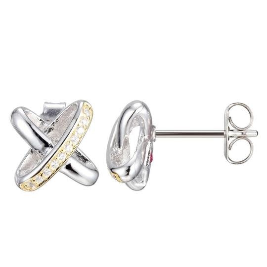 Elle .925 Two-Tone Yellow Plated "X" CZ Stud Earrings