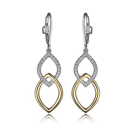 Elle .925 Two-Tone Yellow Plated CZ Marquise Double Dangle Earrings