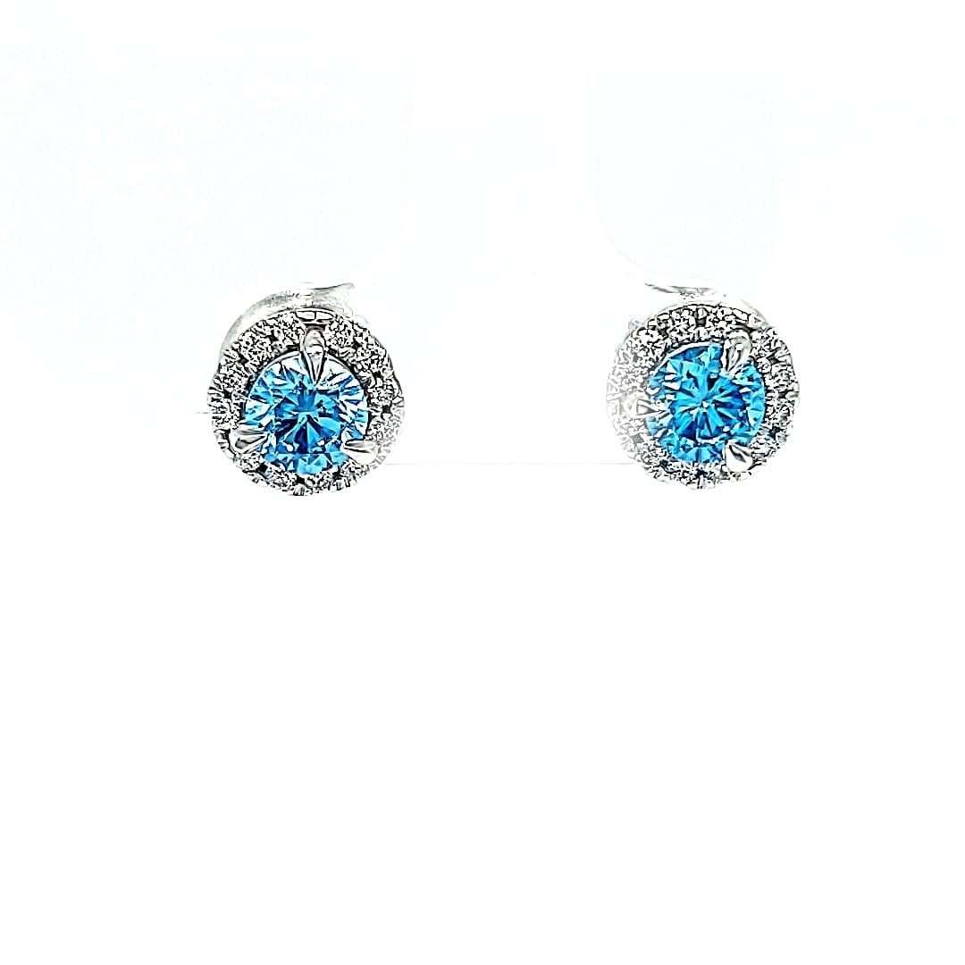 14KW Lab Grown Blue Diamond Earrings
