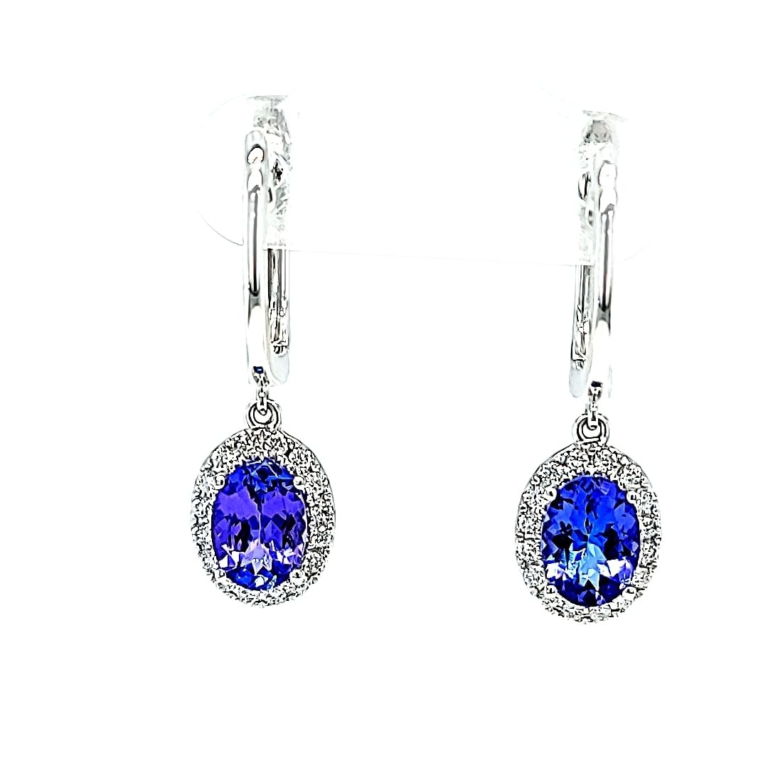 14KW Halo Tanzanite Dangle Earrings 14KW Halo Tanzanite Dangle Earrings