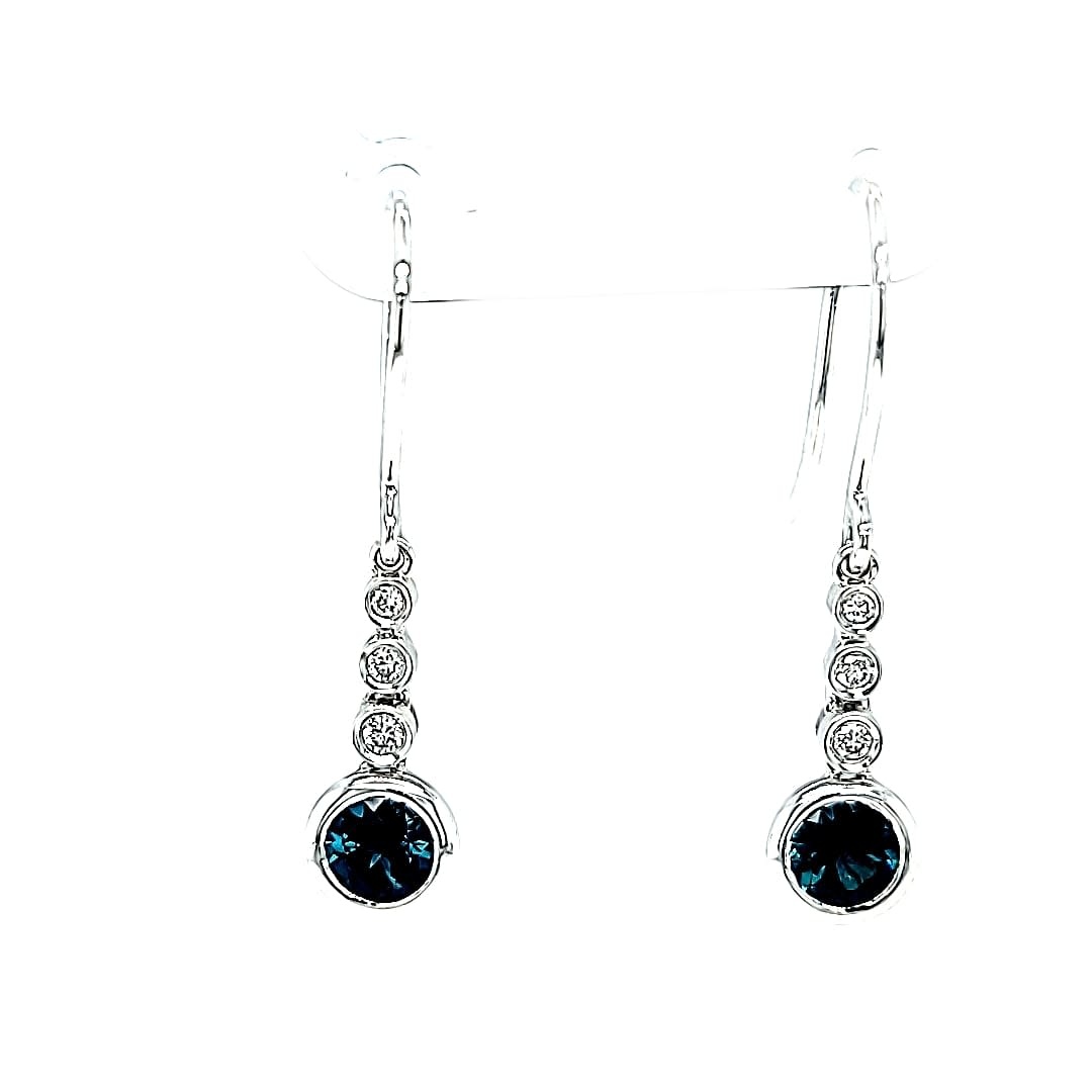14KW Blue Spinel and Diamond Dangle Earrings 14KW Blue Spinel and Diamond Dangle Earrings