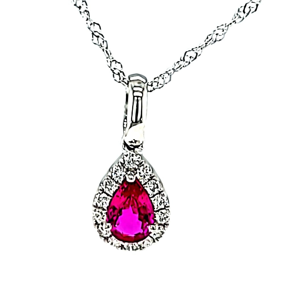 14KW Pear Halo Ruby Pendant