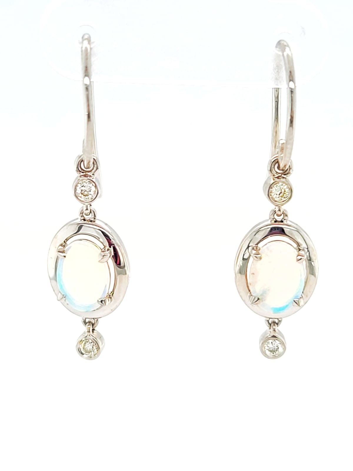14KW Oval Opal and Diamond Dangle Earrings