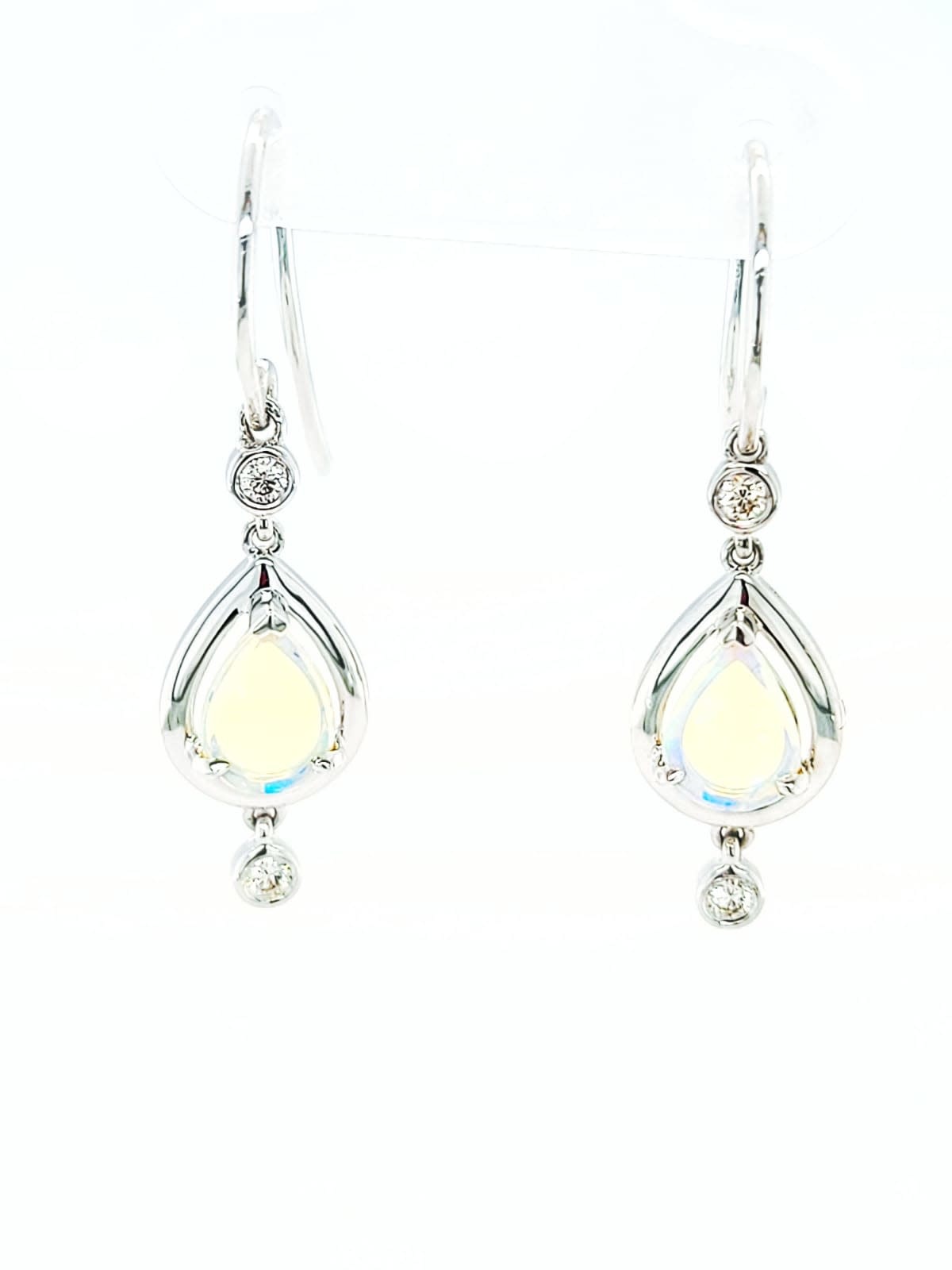14KW Pear Opal and Diamond Dangle Earrings