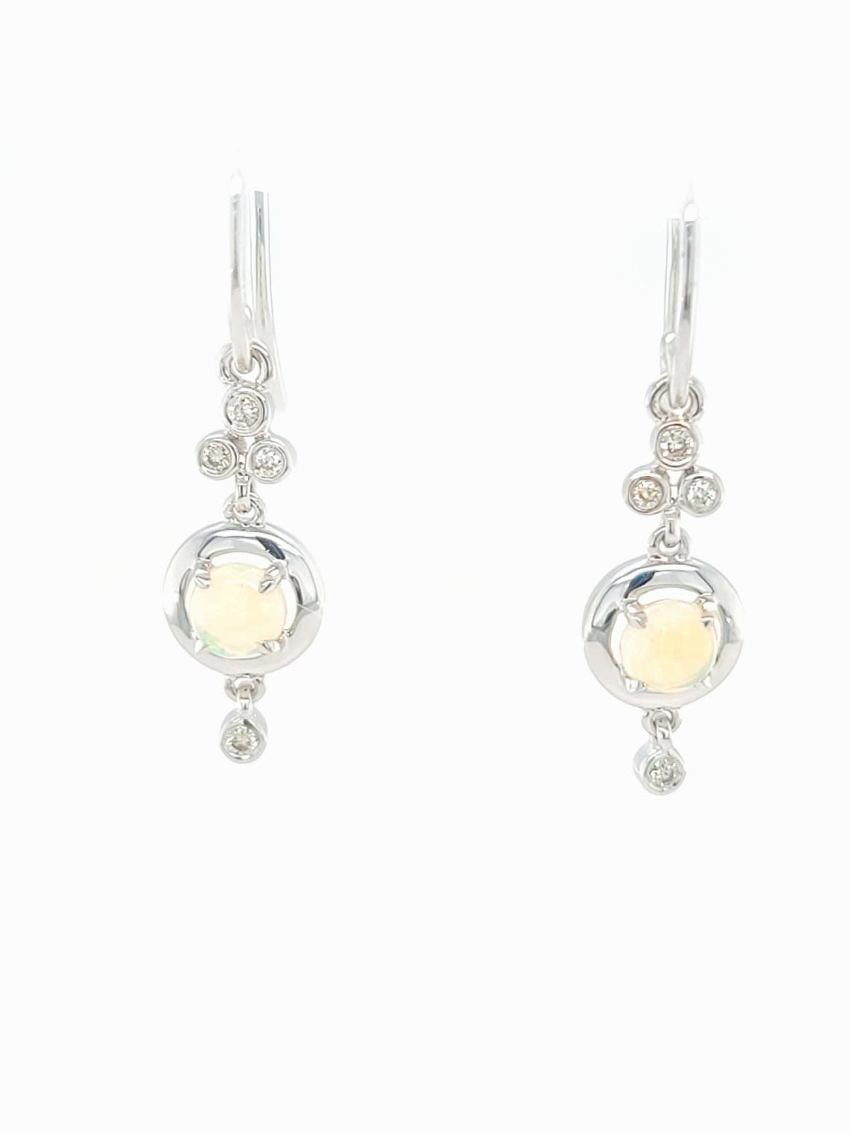 14KW Round Opal and Diamond Dangle Earrings