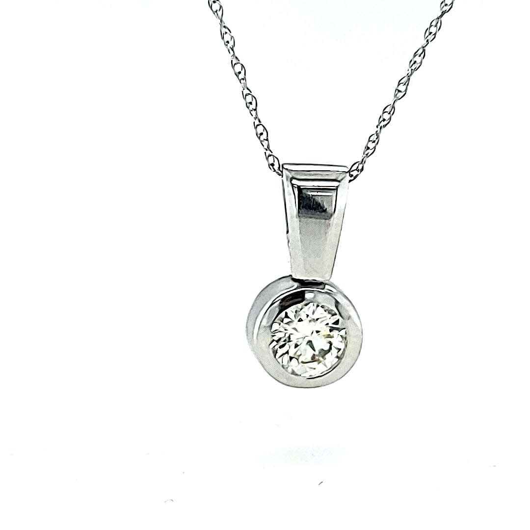 14KW approx .65CT I SI2 Solitaire Bezel Pendant
