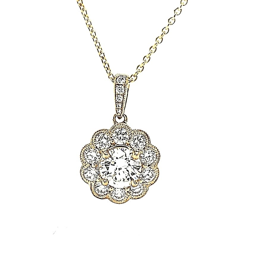 18KY Diamond Flower Pendant with 14K Chain (.68CT I VS1) GIA5201822051