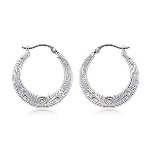 Carla .925 Flat Shell engraved Hoop Earrings