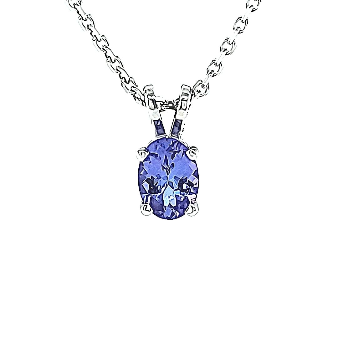 14KW 7X5 Tanzanite Pendant .925 Chain