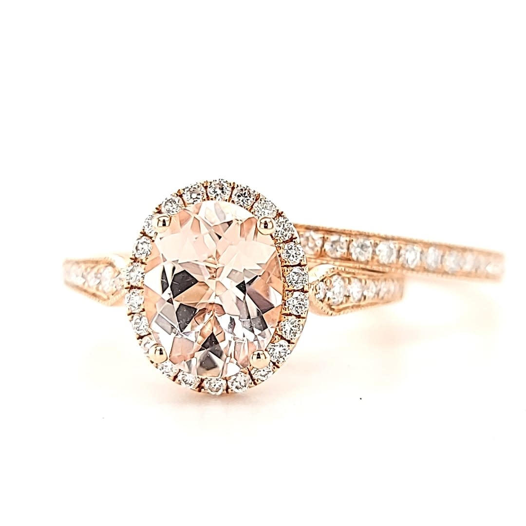14KR Oval Halo Morganite Ring Set