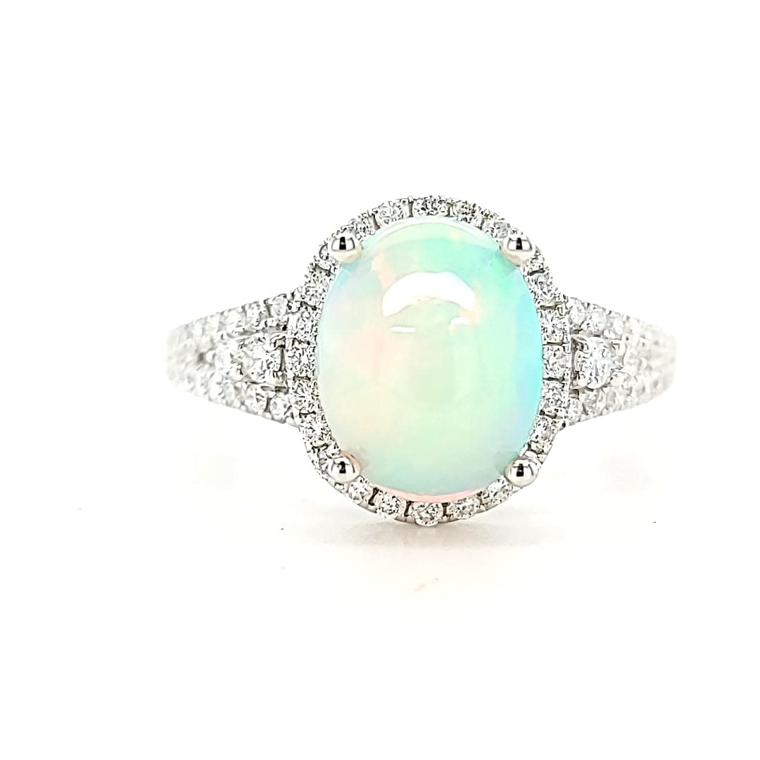 14KW 1.82CT Ethiopian Opal Halo Ring