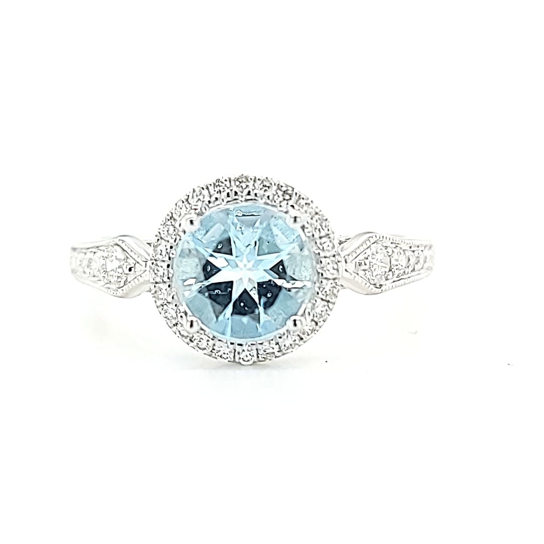14KW 1.01 Aquamarine Halo Fashion Ring