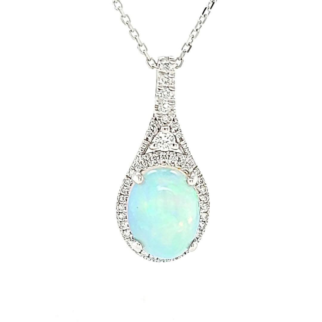 14KW 1.90CT Halo Opal Pendant
