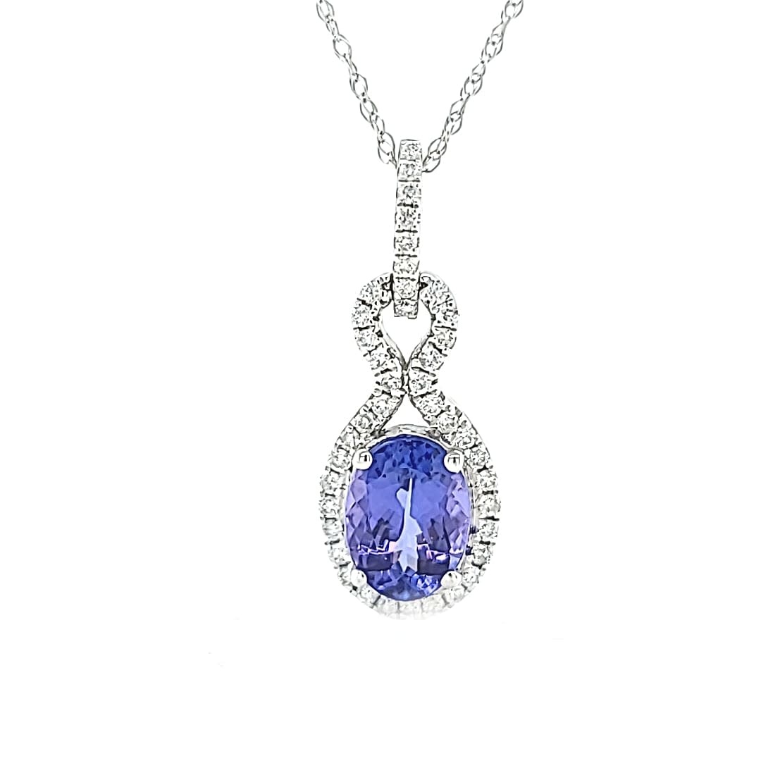 14KW Halo Tanzanite Pendant 1.29CT