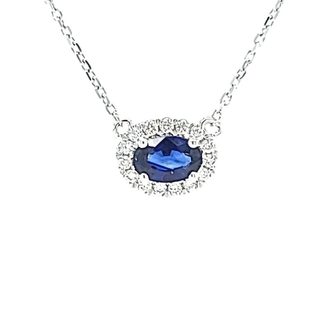 14KW Halo Blue Sapphire Pendant 0.60CT