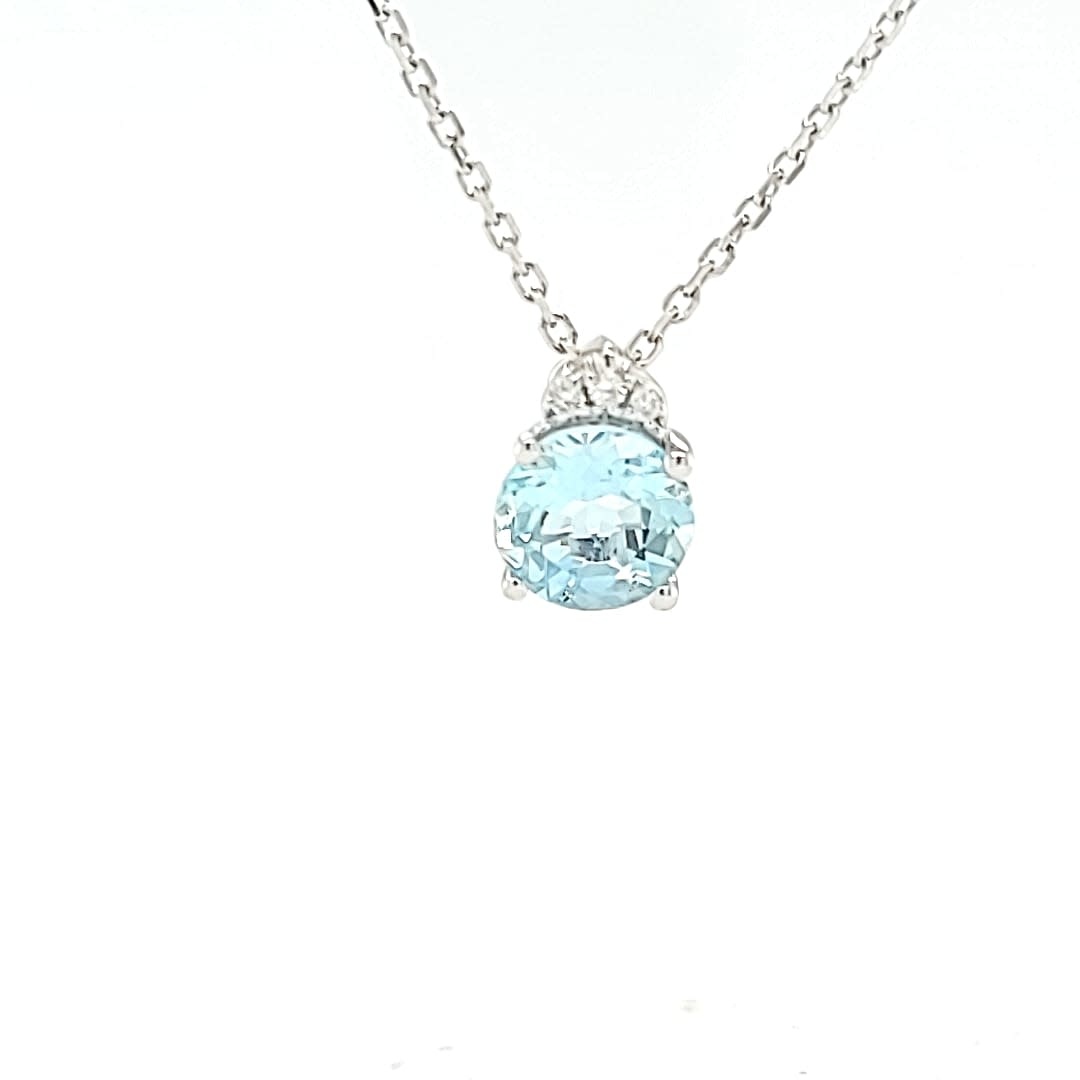14KW Aquamarine Pendant with Diamond Accents