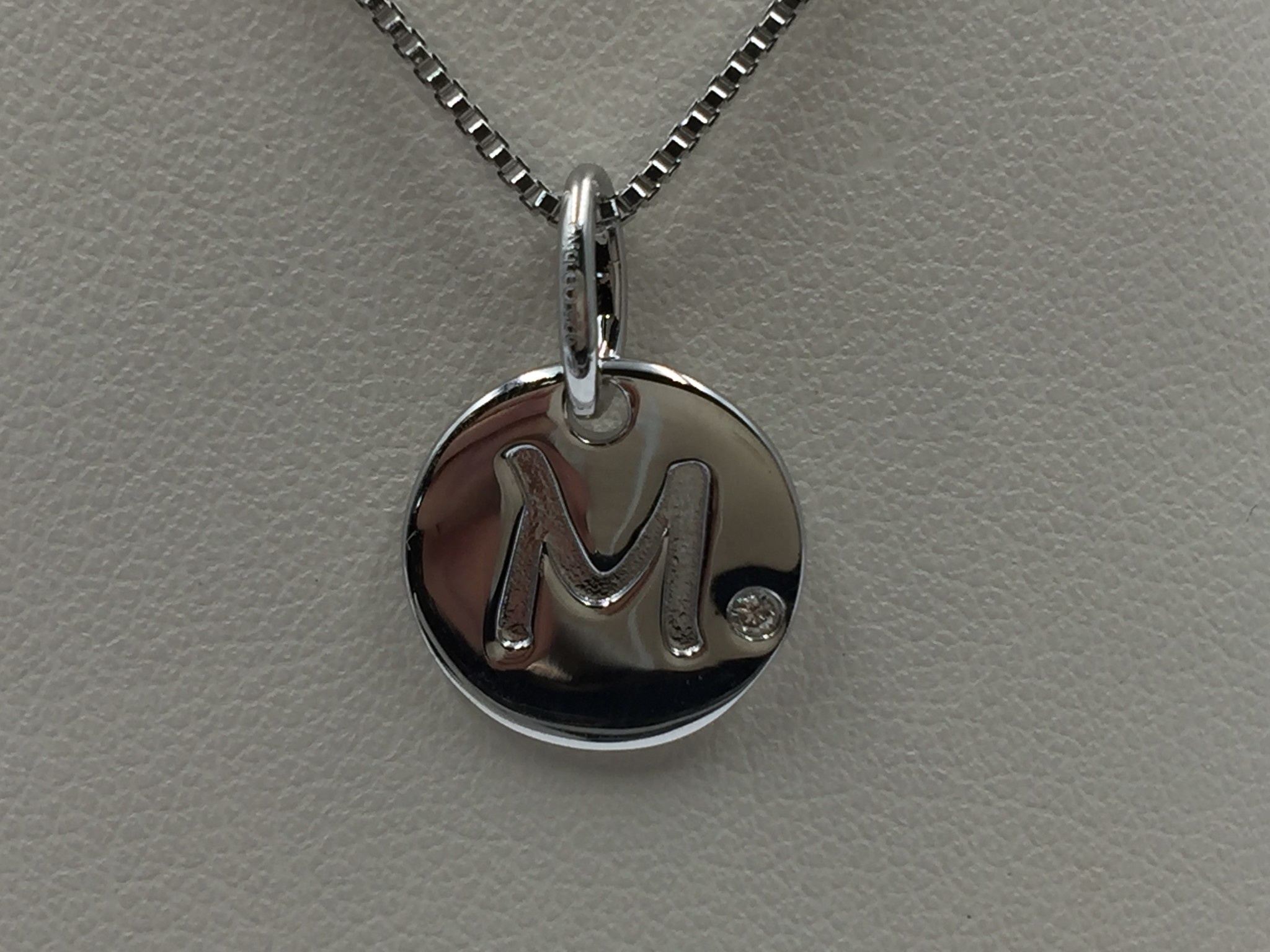 .925 Initial "M" diamond Pendant 0.01CT