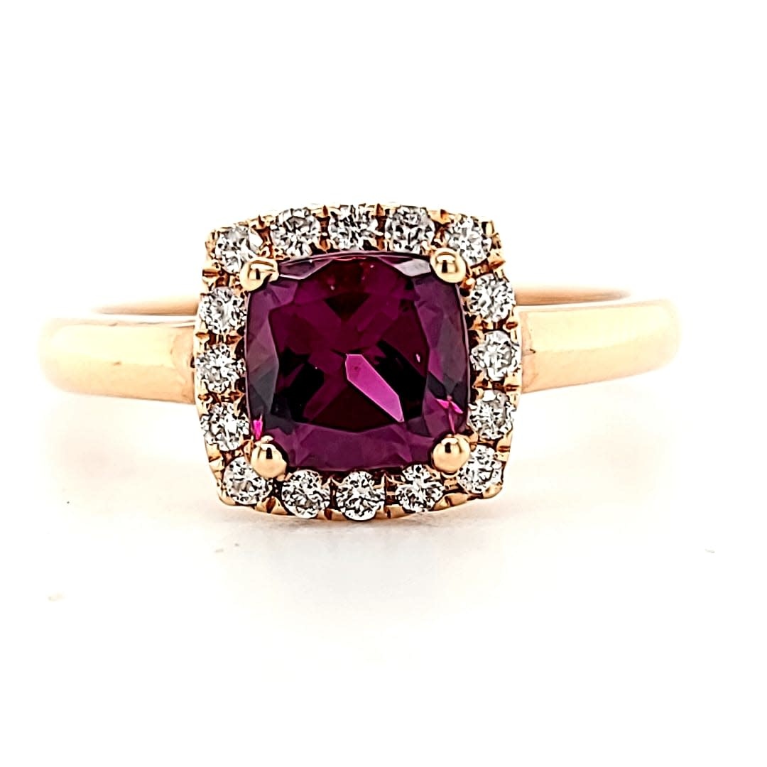 Cirari 14KR 1.22CT Rhodolite and Diamond Halo Ring  .16tw